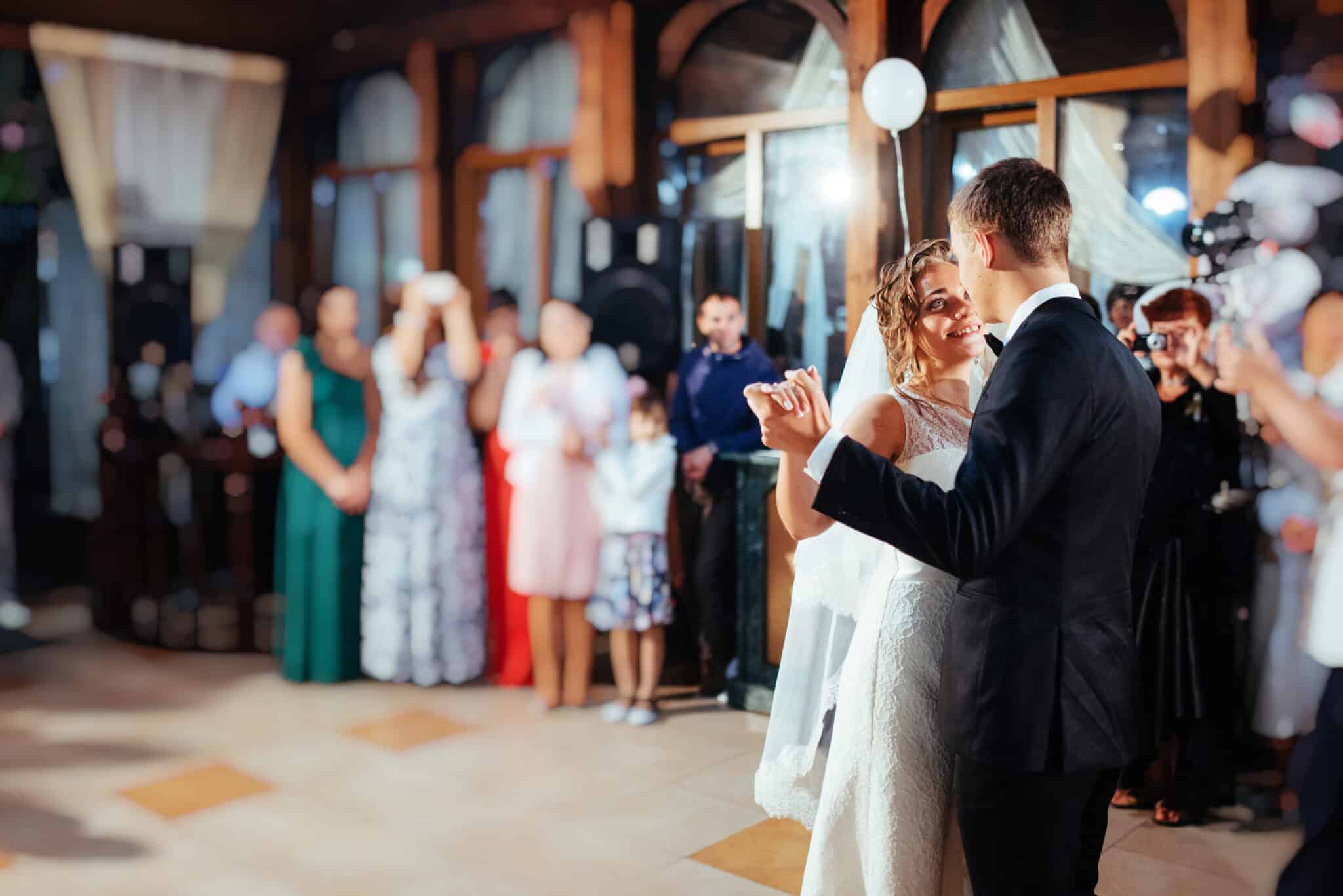 happy bride and groom a their first dance, wedding
