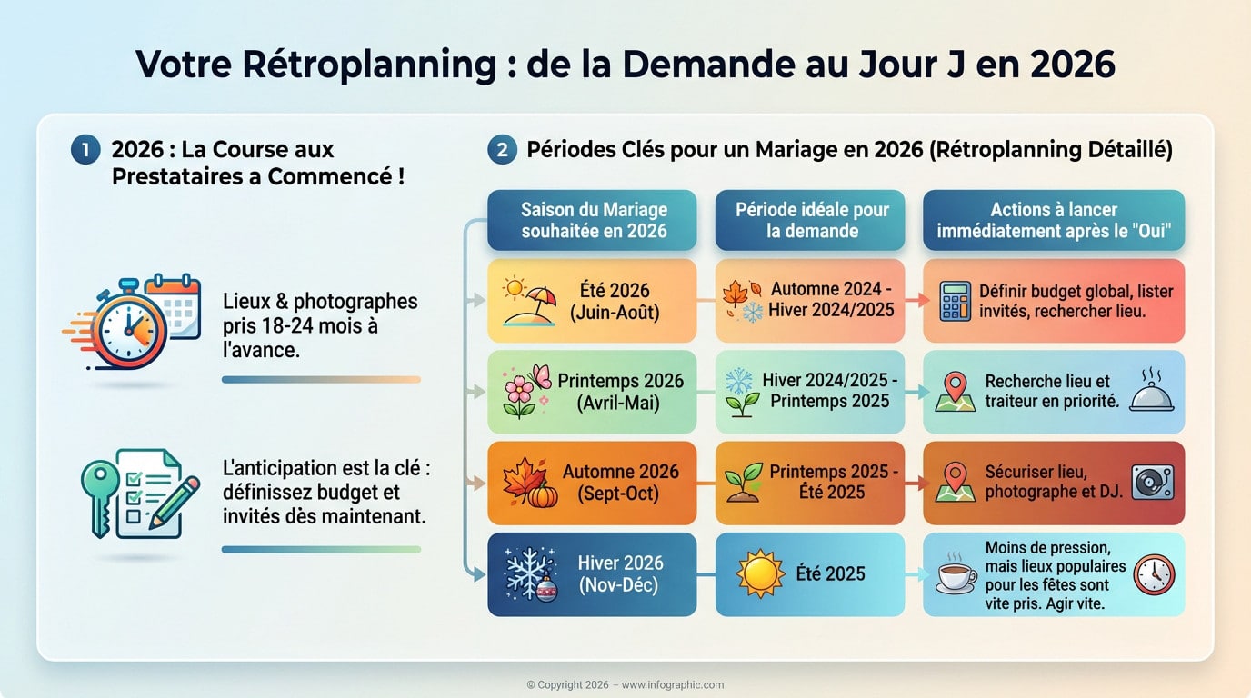 Tableau rétroplanning pour organiser sa demande et son mariage en 2026